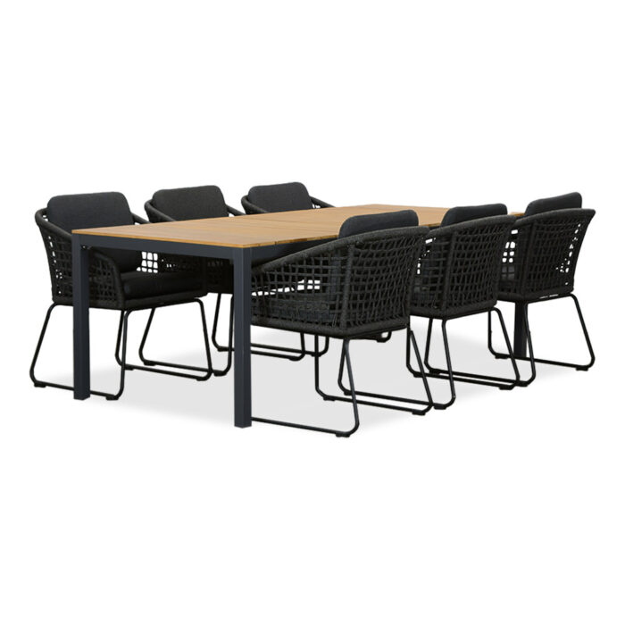 LUX outdoor living Delta/Tulum Lava Grey dining tuinset | 6 personen | teakhout + touw | 220cm – Grijs