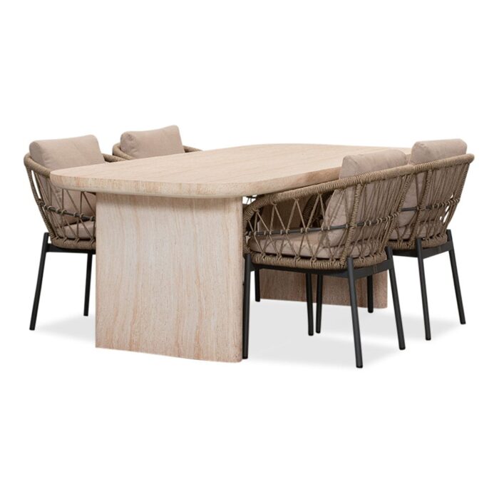 BUITEN living Mees/Dakota beige/antraciet dining tuinset | 4 personen | travertin + touw | 200cm