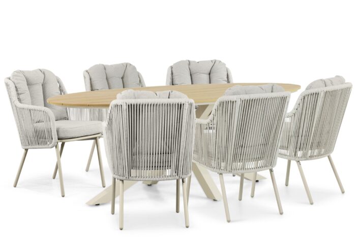 Santika Furniture Sanika Nanda/Matara 220 cm dining tuinset 7-delig – Taupe-naturel-bruin