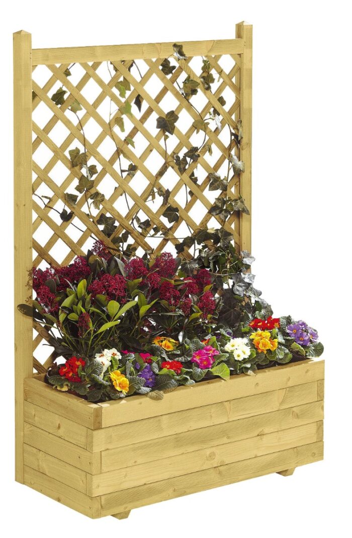 Houten plantenbak bloembak met trellis