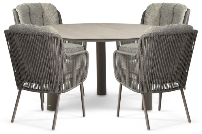 Santika Furniture Cayora/Trino 140 cm dining tuinset 5-delig – Taupe-naturel-bruin