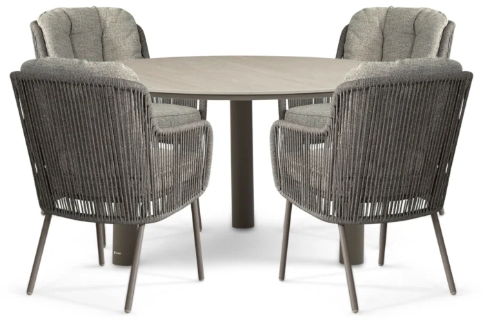 Santika Furniture Cayora/Trino 140 cm dining tuinset 5-delig - Taupe-naturel-bruin