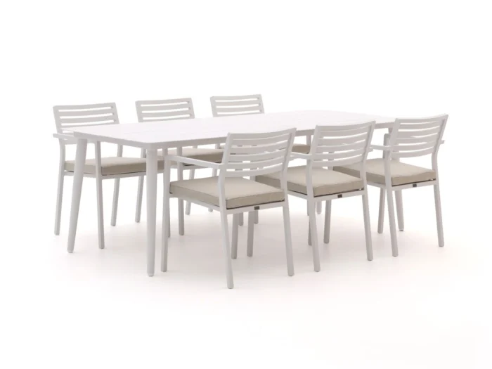 Bellagio tuinmeubelen Rumo/Sora 220cm dining tuinset 7-delig stapelbaar - Wit