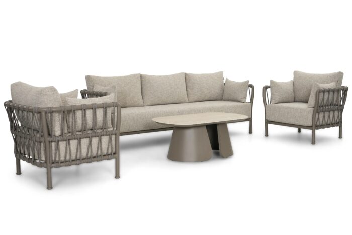 Santika Furniture Miyora stoel-bank loungeset 4-delig – Taupe-naturel-bruin