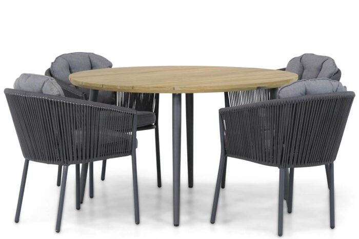 Santika Furniture Novita/Montana 130 cm rond dining tuinset 5-delig – Grijs-antraciet
