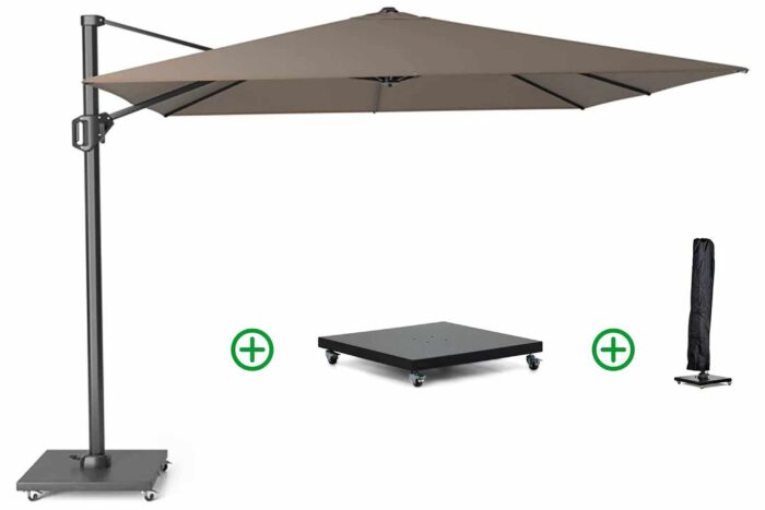 Platinum Challenger zweefparasol 3x3m T2 premium (incl. voet en hoes) havana – Taupe-naturel-bruin