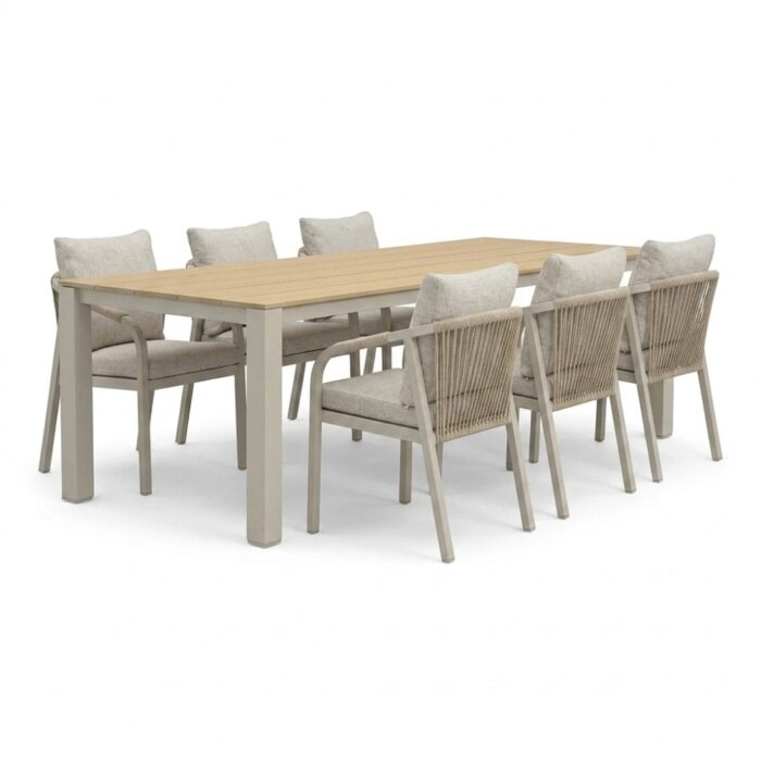 LUX outdoor living Manhattan/Calgary beige dining tuinset | 6 personen | polywood + touw | 240cm