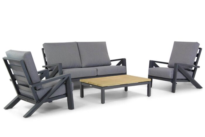 Santika Furniture Cinta/Riviera 120 cm stoel-bank loungeset 4-delig – Grijs-antraciet