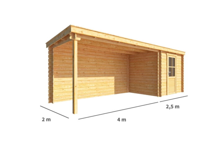 Warentuin collection Blokhut, tuinhuisje met overkapping Els-Fleur 650 cm bij 200 cm diep lessenaarsdak 9 – bruin
