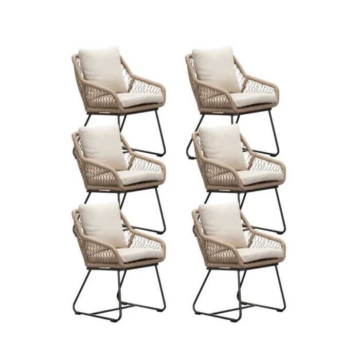 BUITEN living Portofino dining tuinstoel set van 6 | touw + aluminium | Sahara Dust - Zand
