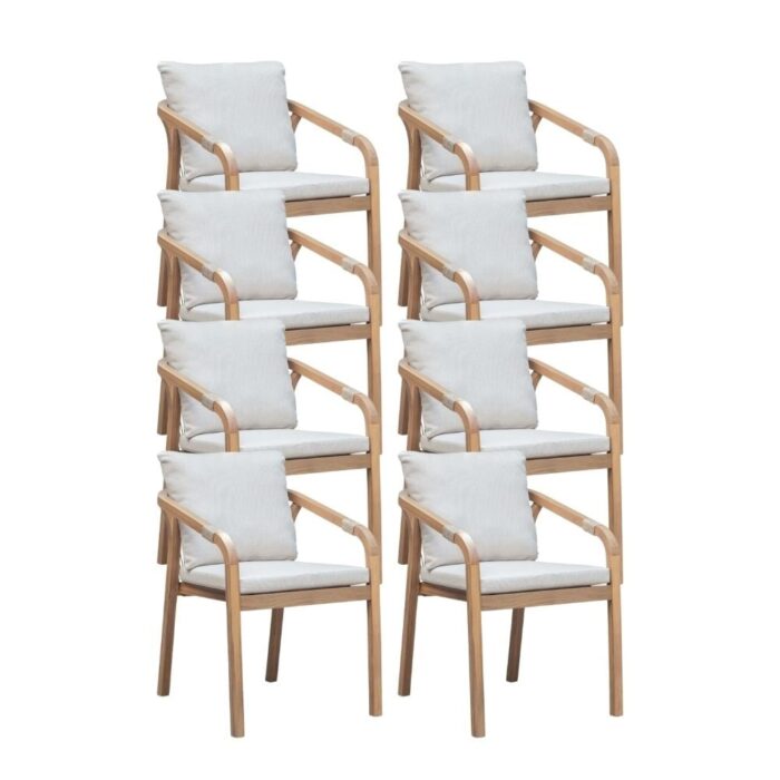 BUITEN living Bergamo dining tuinstoel set van 8 | touw + hardhout | zand