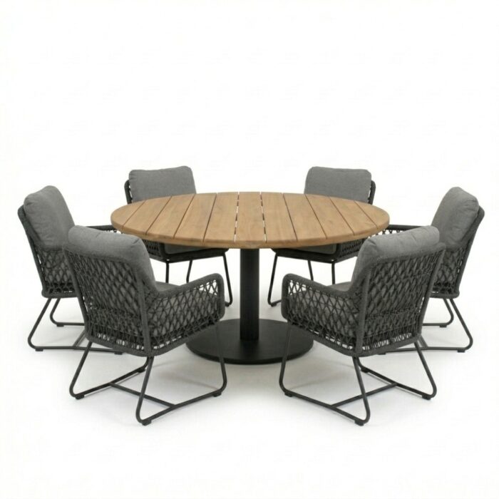LUX outdoor living Salora antraciet/Gianna Stone Grey low dining tuinset | 6 personen | teakhout + touw | 150cm