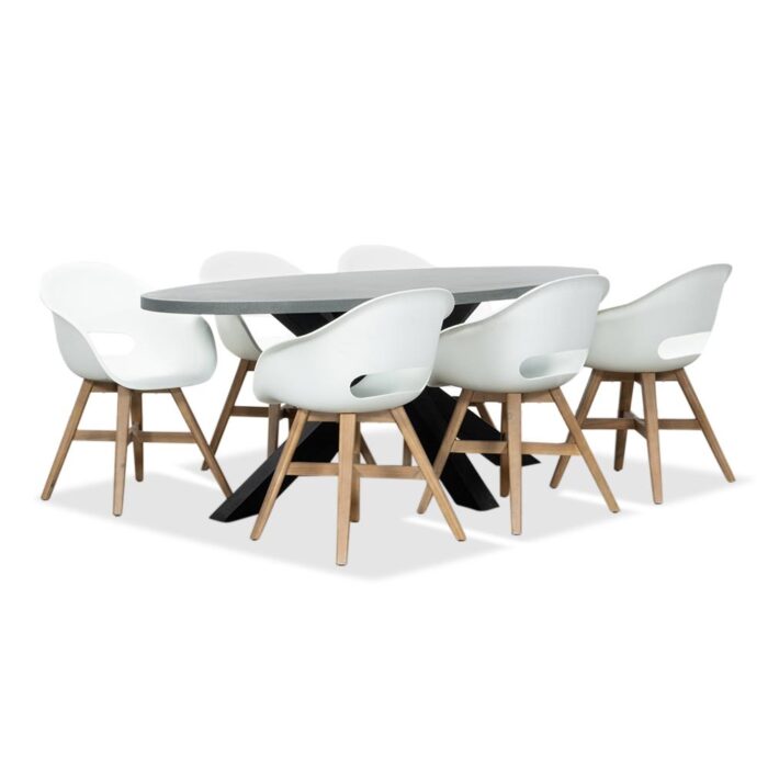 BUITEN living Stockholm/Karlstad wit dining tuinset | 6 personen | betonlook + kunststof | 200cm ovaal