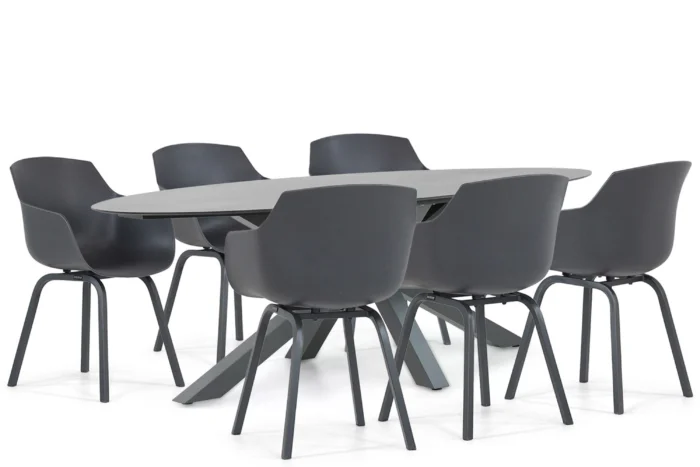 Santika Furniture Lifestyle Salina/Ellisse 240 cm dining tuinset 7-delig - Grijs-antraciet