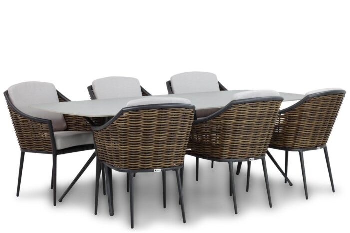 Santika Furniture Coco Olivine/Valerio 240 cm dining tuinset 7-delig – Grijs-antraciet