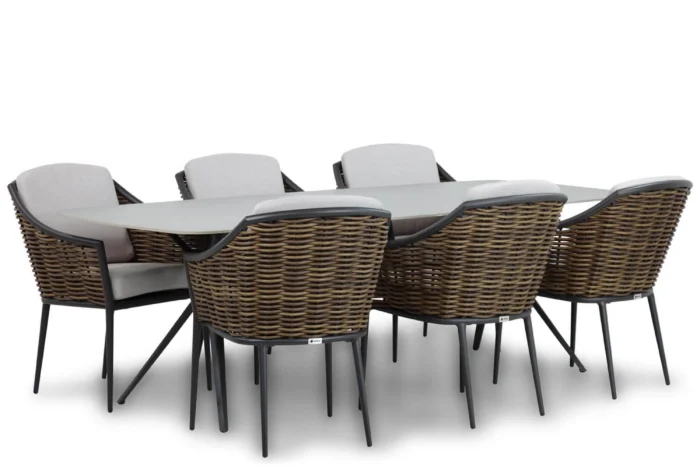 Santika Furniture Coco Olivine/Valerio 240 cm dining tuinset 7-delig - Grijs-antraciet