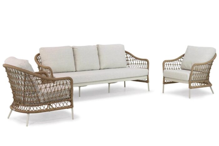 Coco Bali stoel-bank loungeset 3-delig – Taupe-naturel-bruin