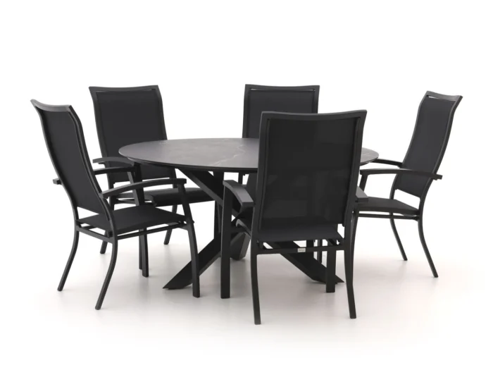 Bellagio tuinmeubelen Lugo/Lodola ø 150cm dining tuinset 6-delig stapelbaar - Zwart