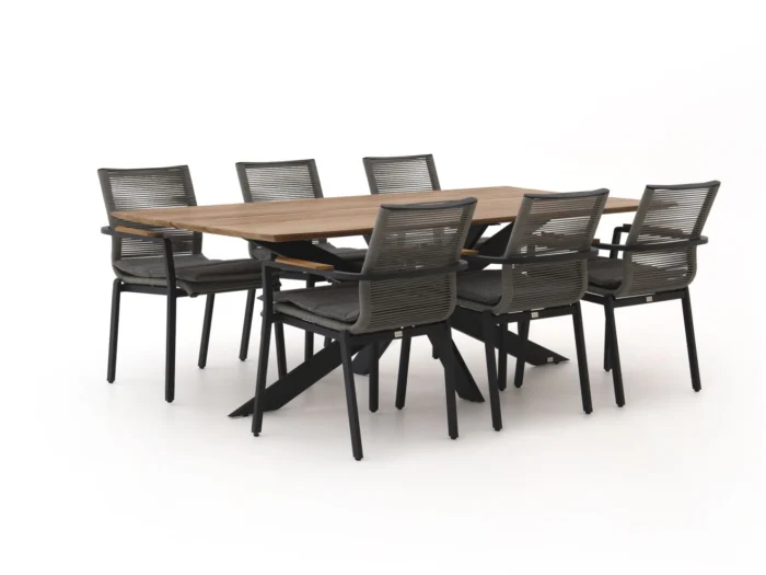 Bellagio tuinmeubelen Marudo/Furato 220cm dining tuinset 7-delig stapelbaar - Bruin