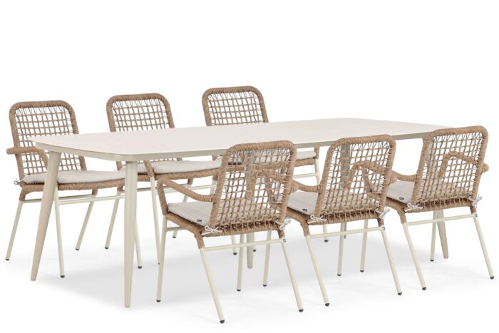 De Laan Projects Lifestyle Catalone/Vienna 240 cm dining tuinset 7-delig – Taupe-naturel-bruin