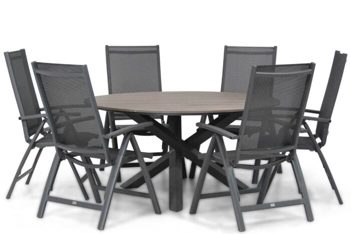 Presto Vasto/Ancona 150 cm rond dining tuinset 7-delig – Grijs-antraciet