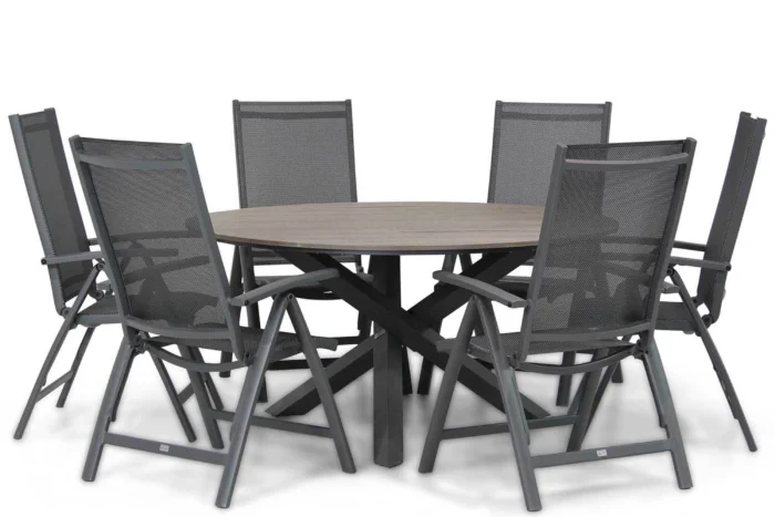 Presto Vasto/Ancona 150 cm rond dining tuinset 7-delig - Grijs-antraciet