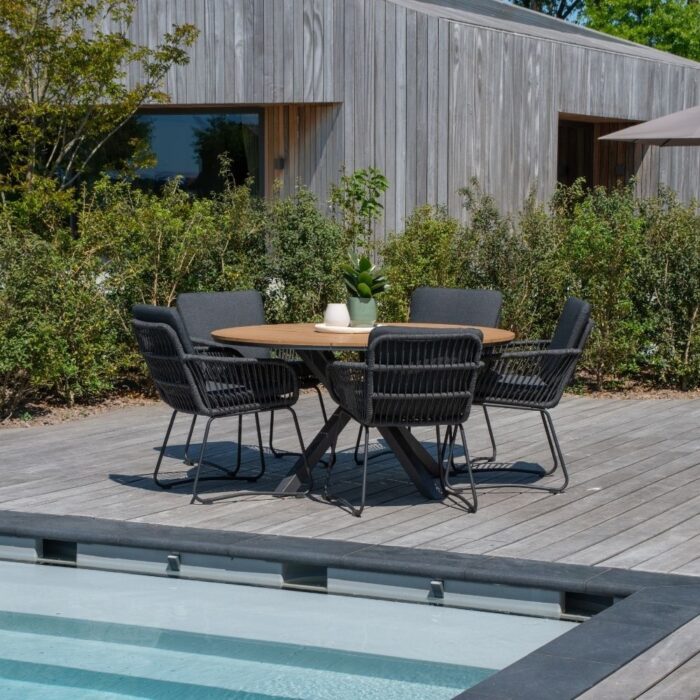 LUX outdoor living Cervo Natural/Harper Lava Grey dining tuinset | 5 personen | polywood + touw | 144cm