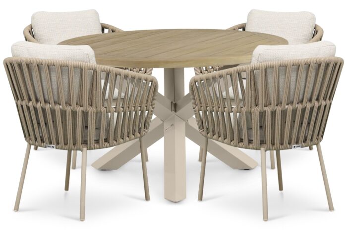 Coco Elara/Rockville 120 cm dining tuinset 5-delig – Zand/Beige