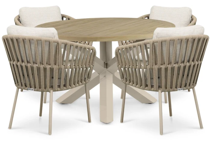 Coco Elara/Rockville 120 cm dining tuinset 5-delig - Zand/Beige