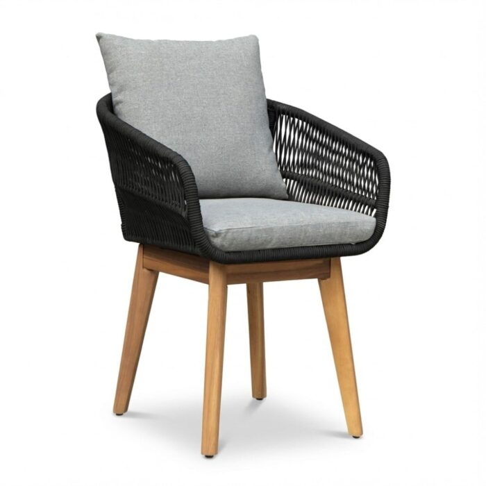 BUITEN living Bella dining tuinstoel | touw + hardhout | zwart