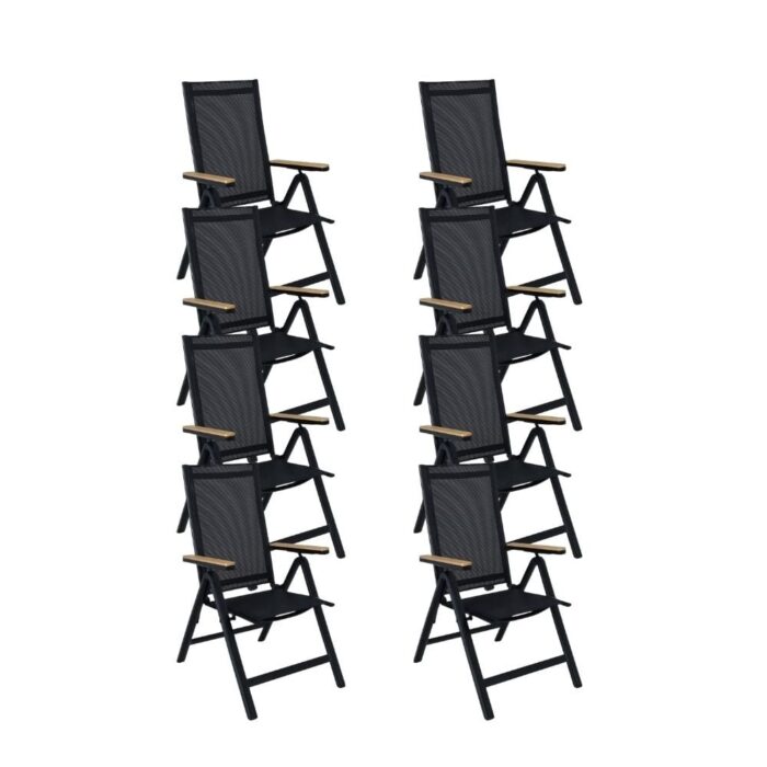 LUX outdoor living Norali dining tuinstoel verstelbaar set van 8 | textileen + aluminium | antraciet