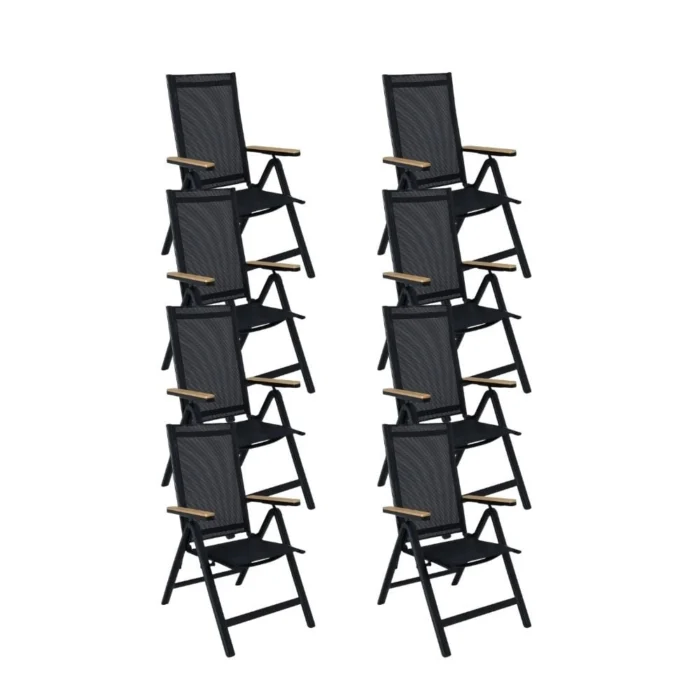 LUX outdoor living Norali dining tuinstoel verstelbaar set van 8 | textileen + aluminium | antraciet