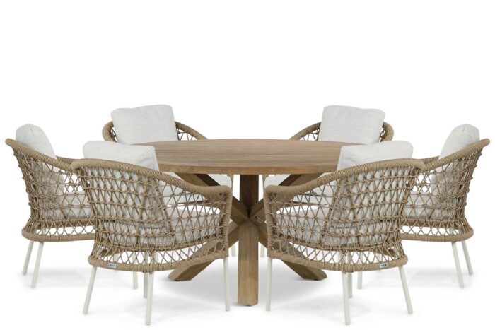 Coco Bali/Sand City 160 cm dining tuinset 7-delig – Taupe-naturel-bruin