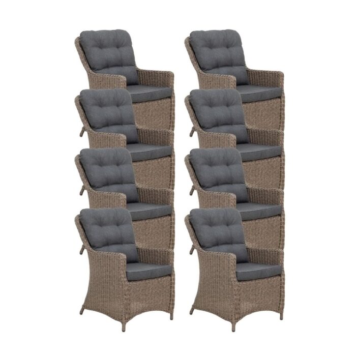 Denza Furniture Madrid dining tuinstoel set van 8 | wicker | Ash Grey – Grijs