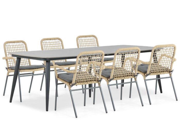 De Laan Projects Lifestyle Catalone/Vienna 240 cm dining tuinset 7-delig – Taupe-naturel-bruin