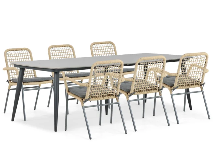 De Laan Projects Lifestyle Catalone/Vienna 240 cm dining tuinset 7-delig - Taupe-naturel-bruin