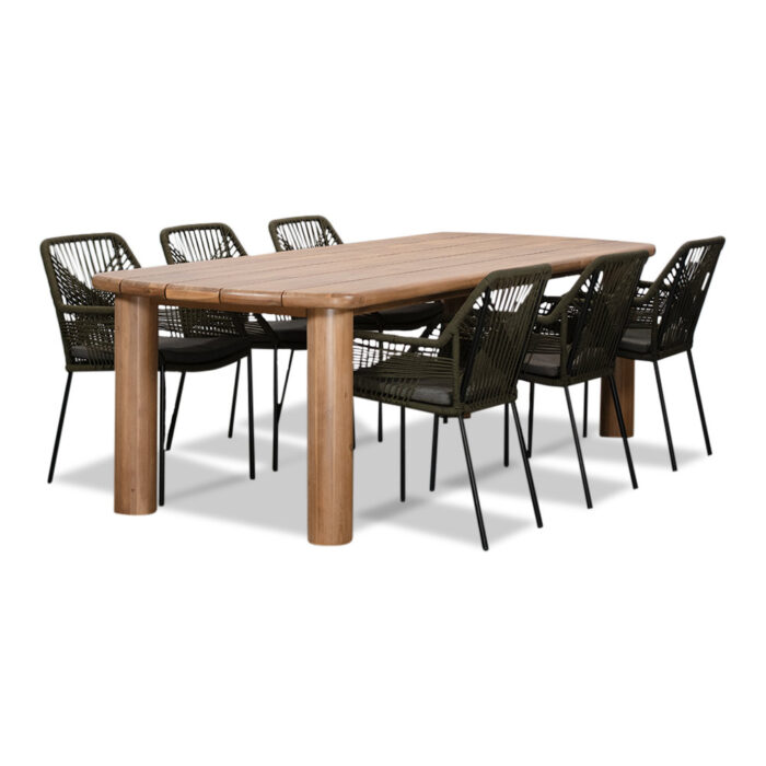 BUITEN living Laredo/Seville olijfgroen dining tuinset | 6 personen | hardhout + aluminium | 255cm – Antraciet