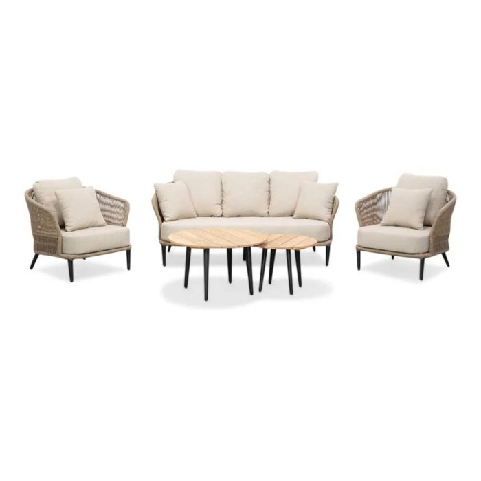 BUITEN living Palermo stoel-bank loungeset incl. tafels | aluminium + touw | Sahara Dust | 5-delig