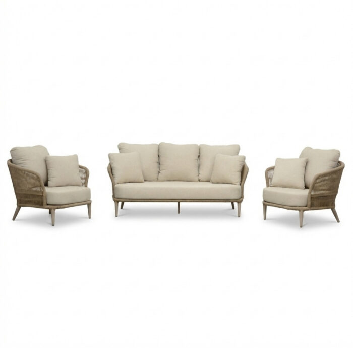 BUITEN living Palermo stoel-bank loungeset 5 personen | aluminium + touw | Sandstone | 3-delig