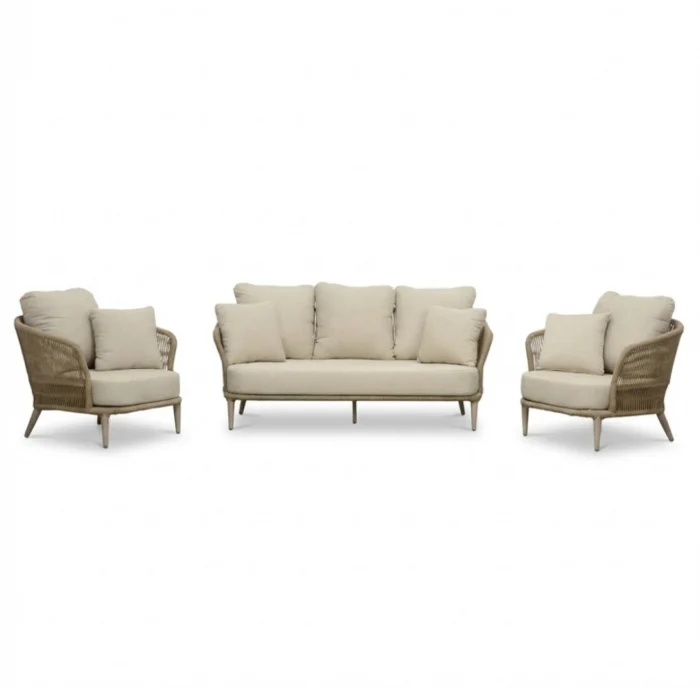 BUITEN living Palermo stoel-bank loungeset 5 personen | aluminium + touw | Sandstone | 3-delig