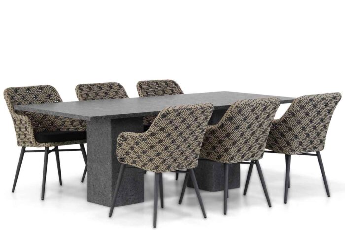 Lifestyle Garden Furniture Crossway/Graniet 220 cm dining tuinset 7-delig – Zwart-wit