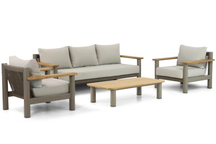 Santika Furniture Yolano stoel-bank loungeset 4-delig – Taupe-naturel-bruin