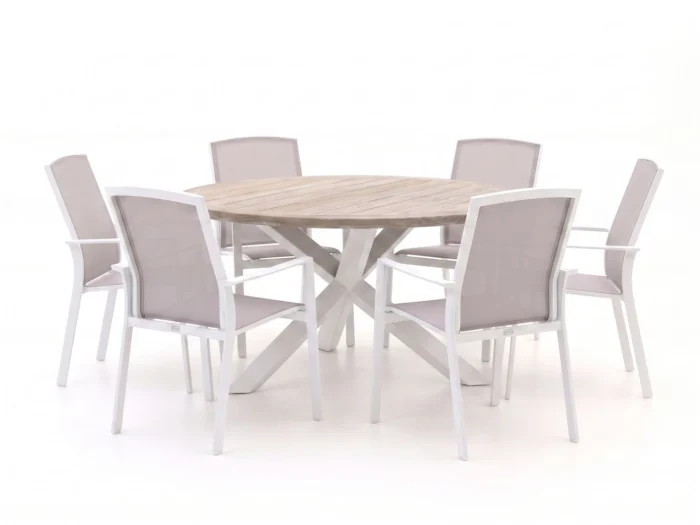 Forza Furniture Altea/ROUGH-Y ø150cm dining tuinset 7-delig stapelbaar