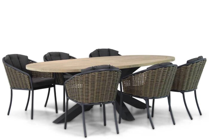 Santika Furniture Tika/Brookline 240 cm ovaal dining tuinset 7-delig – Taupe-naturel-bruin