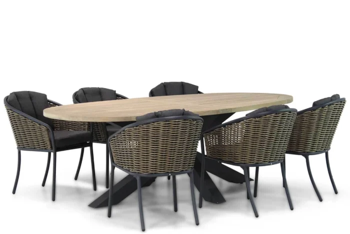 Santika Furniture Tika/Brookline 240 cm ovaal dining tuinset 7-delig - Taupe-naturel-bruin