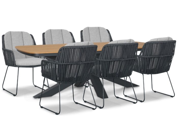 Domani Furniture Trivento/Camila 220×100 cm dining tuinset 7-delig – Grijs-antraciet