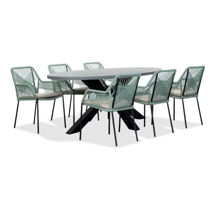 BUITEN living Stockholm/Seville mint dining tuinset | 6 personen | betonlook + touw | 200cm ovaal – Zand