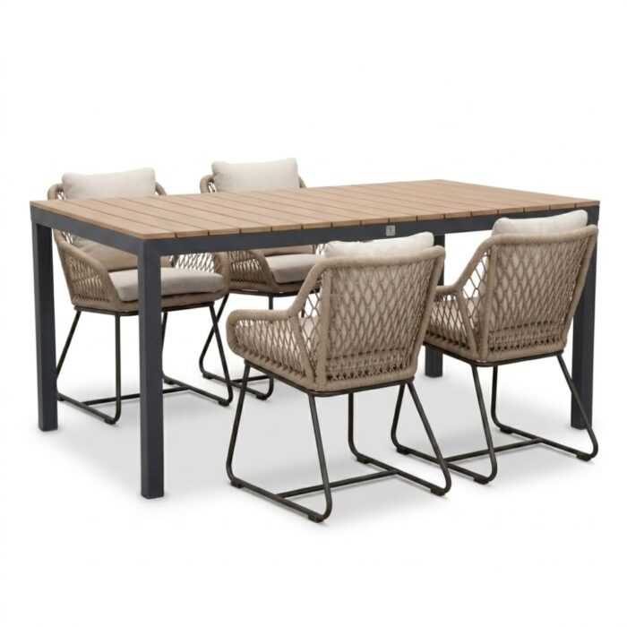 LUX outdoor living Oxford/Portofino Sahara Dust dining tuinset | 4 personen | aluminium + touw | 160cm – Naturel