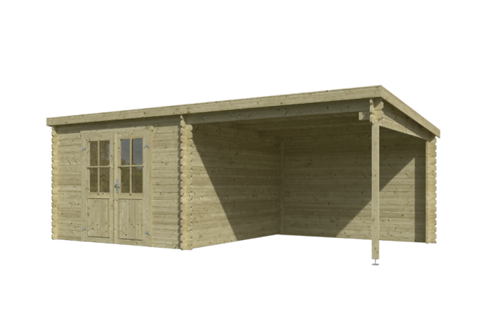 Outdoor life Blokhut met overkapping Orlando 581×292 Olijfgroen Geimpregneerd – hout