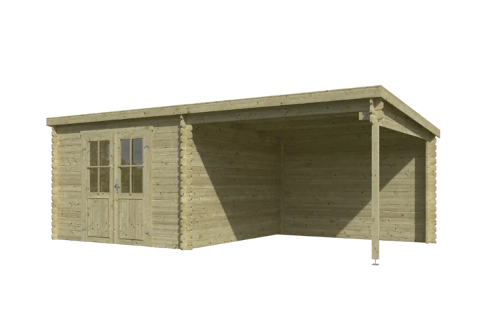 Outdoor life Blokhut met overkapping Orlando 581x292 Olijfgroen Geimpregneerd - hout
